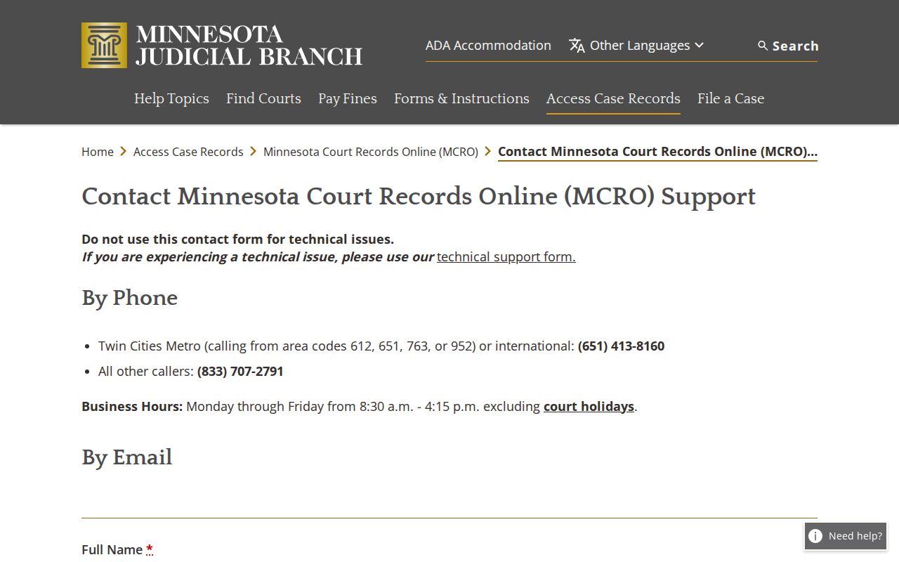 Hubbard County case search MCRO support information