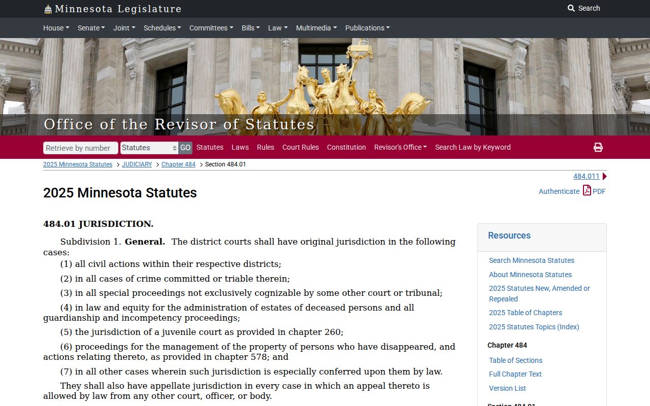 Hubbard County civil court record jurisdiction under Minnesota district court law
