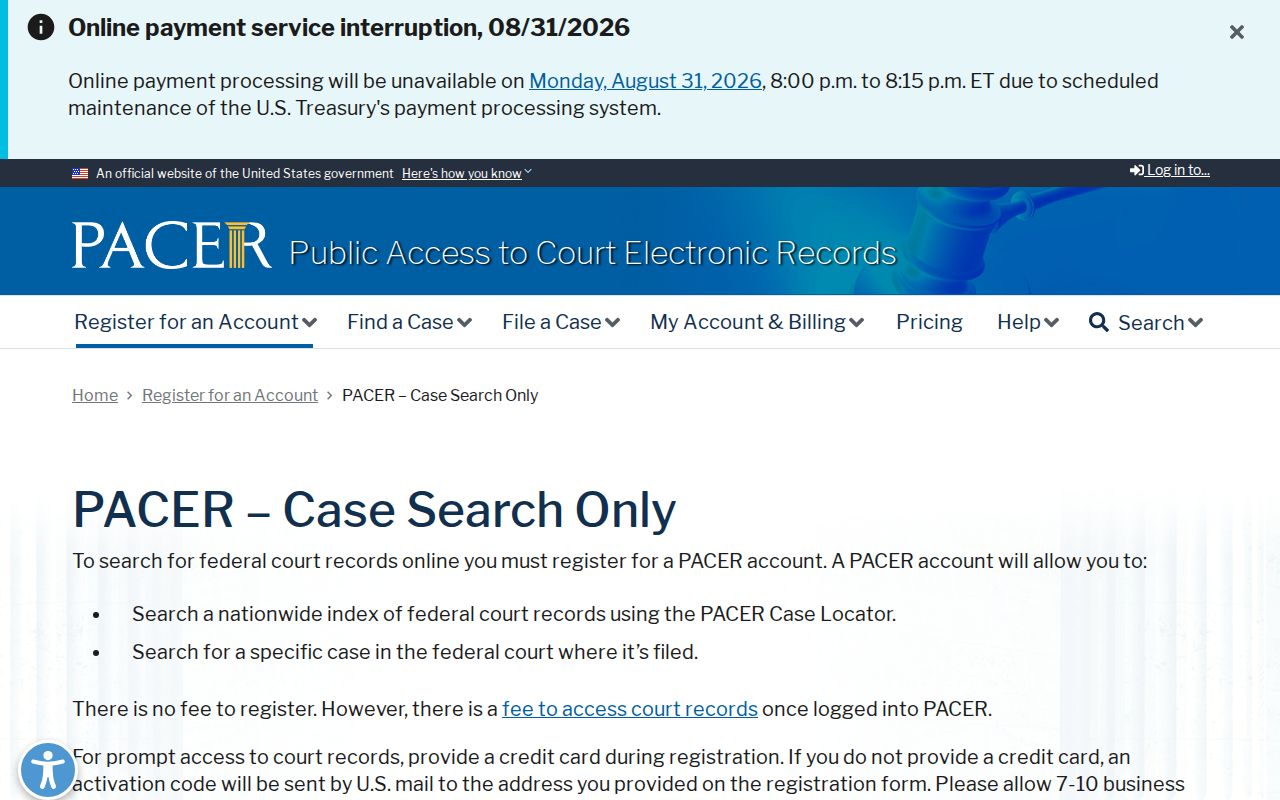Hubbard County civil court record distinction from federal PACER case search
