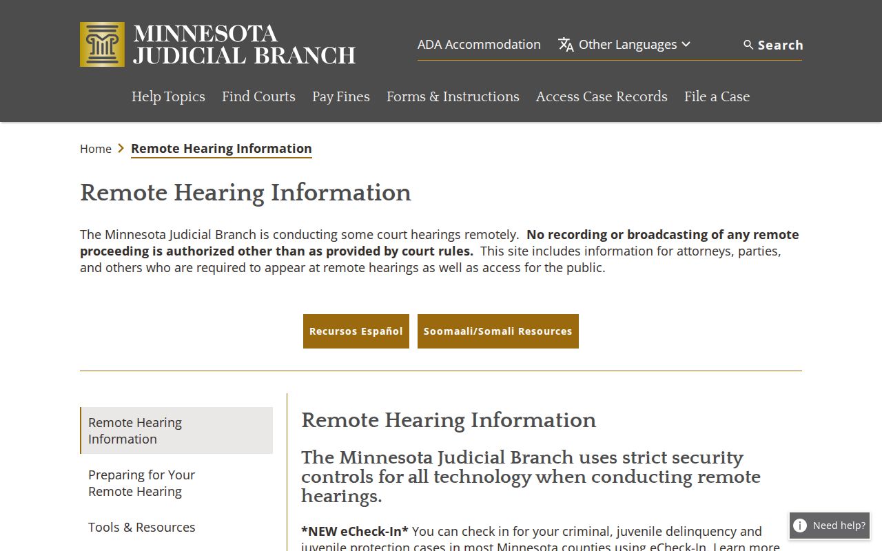 Hubbard County court calendar remote hearing resources