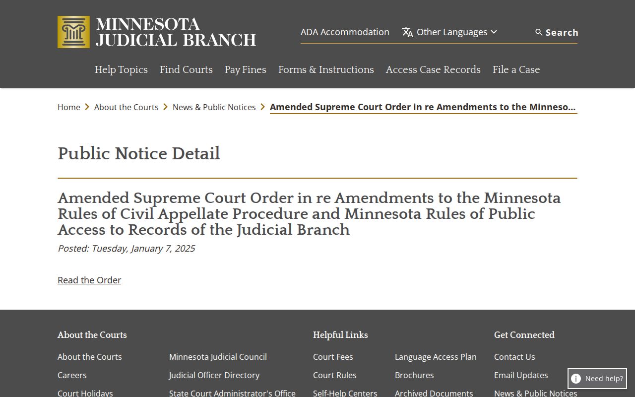 Hubbard County criminal court record public access rule update