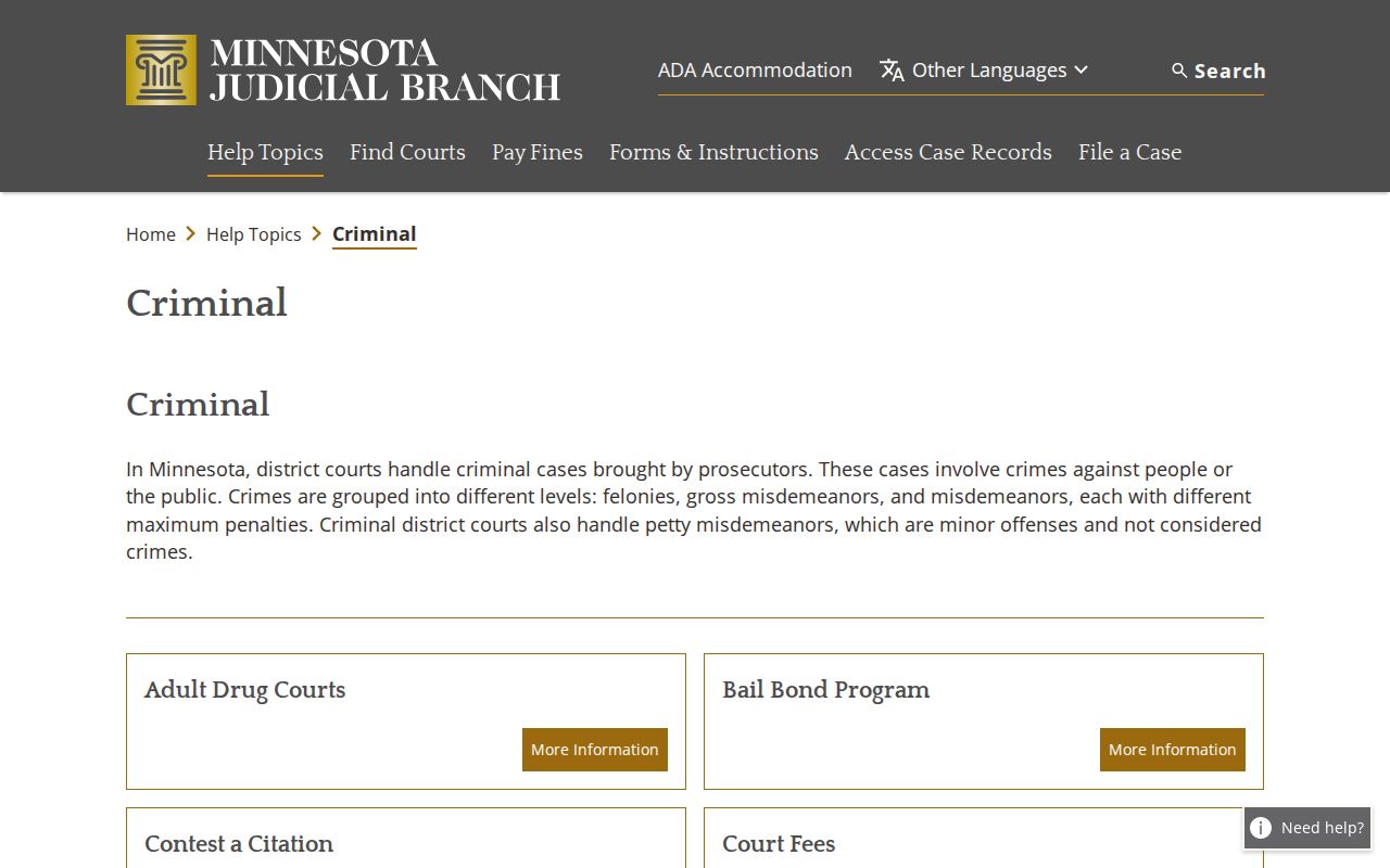 Hubbard County criminal court record access through Minnesota criminal help