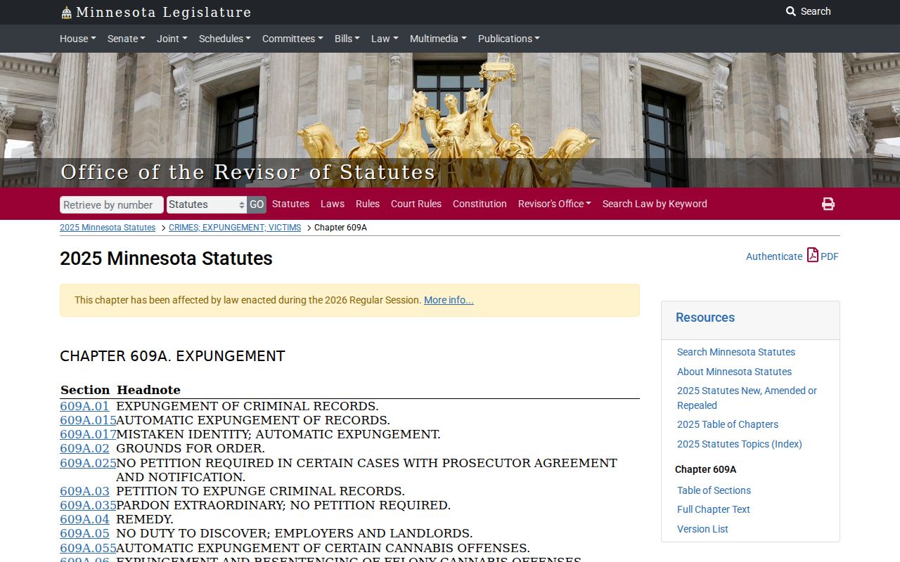 Hubbard County criminal court record sealing under Minnesota Chapter 609A