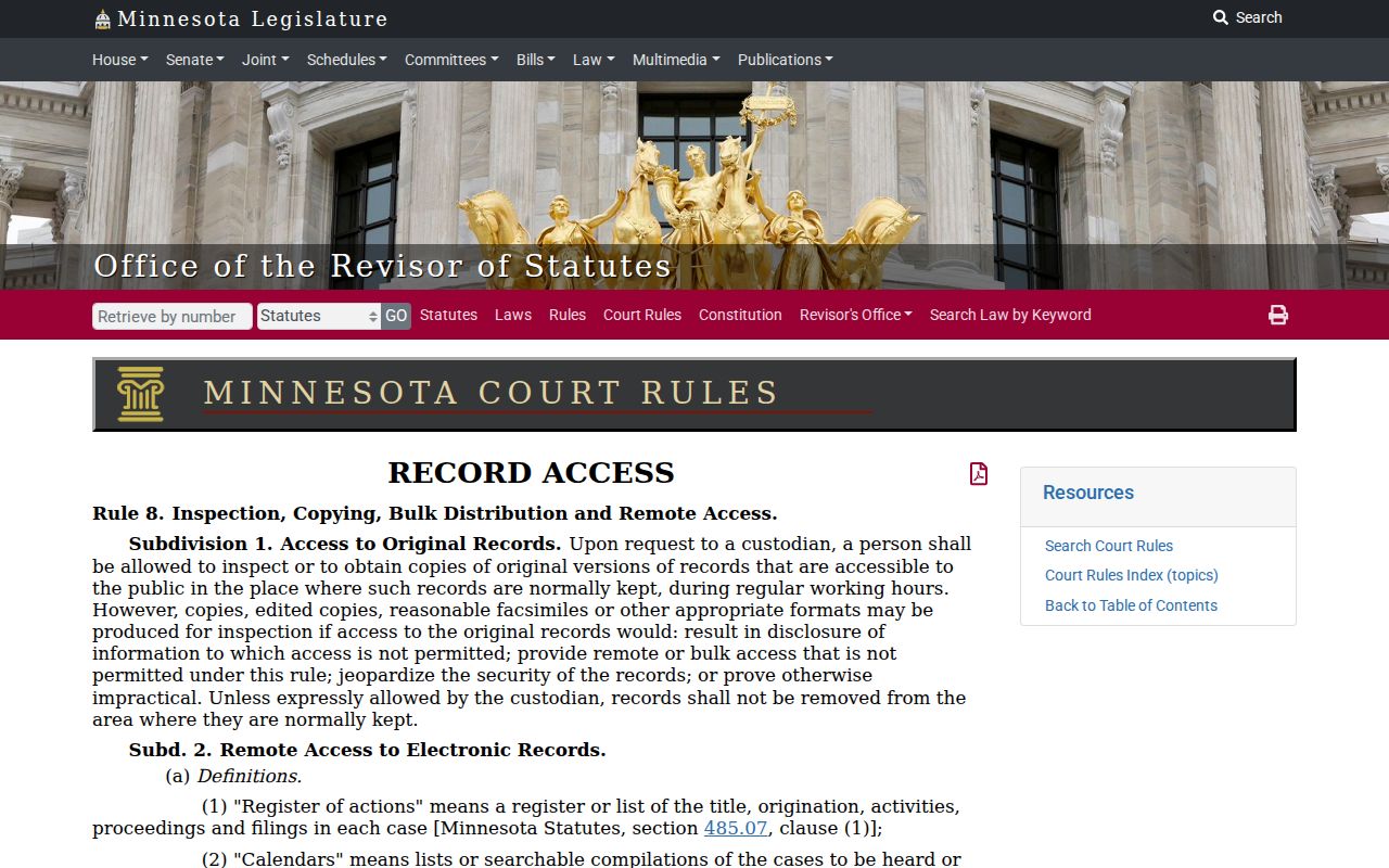 Hubbard County criminal court record remote access under Rule 8