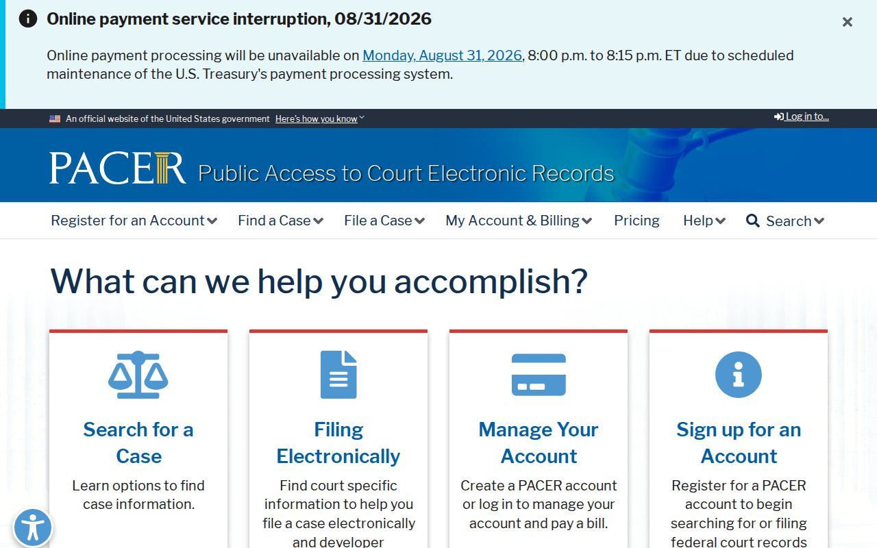 Laporte court record boundary showing PACER as a separate federal docket system