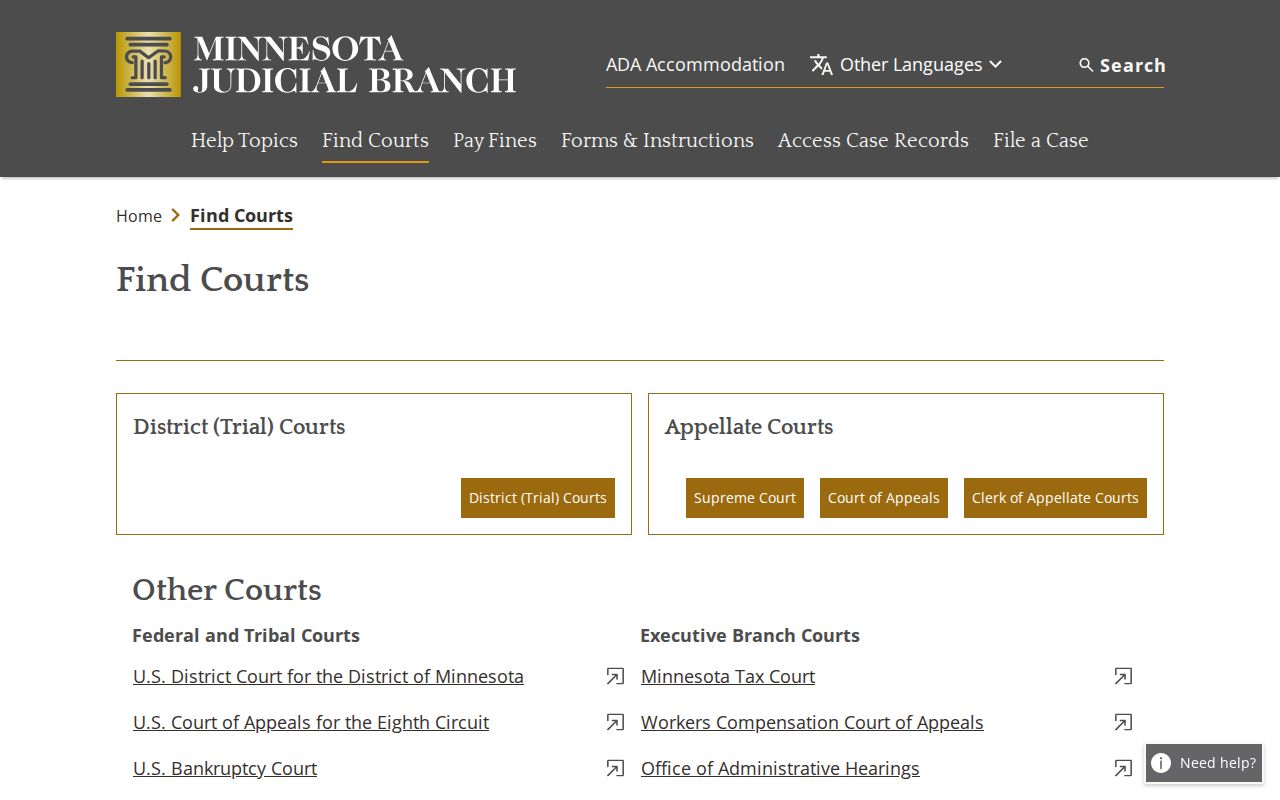 Hubbard County court docket court finder reference