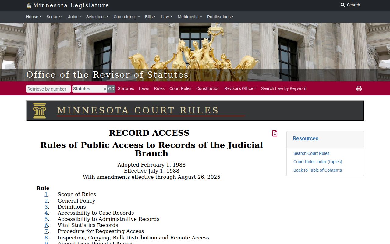 Park Rapids court docket record access source for Minnesota public access rules