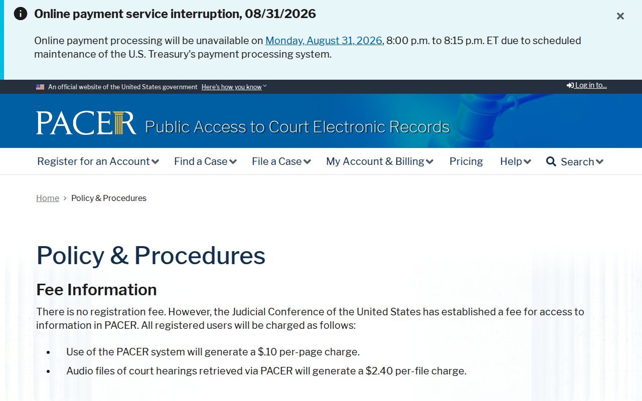 Park Rapids court record boundary showing PACER as a separate federal docket system