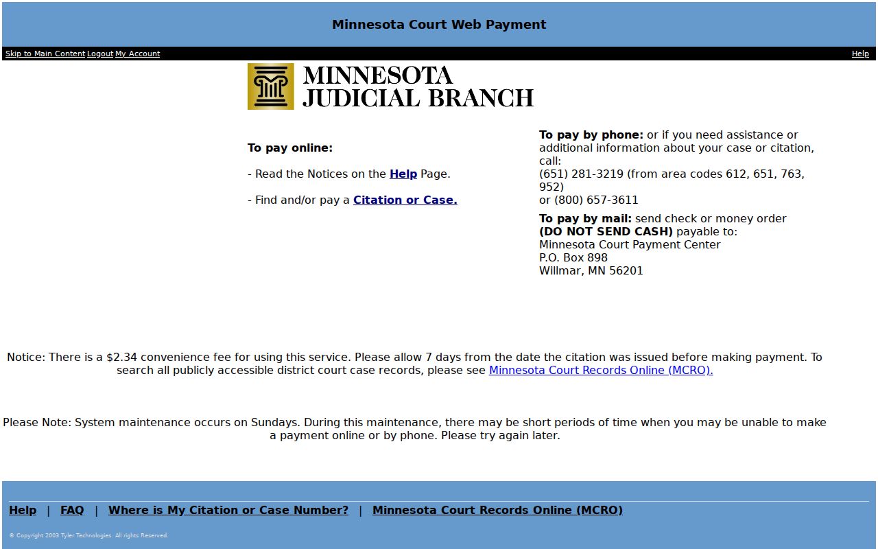 Hubbard County traffic court record payment through CourtWebPay