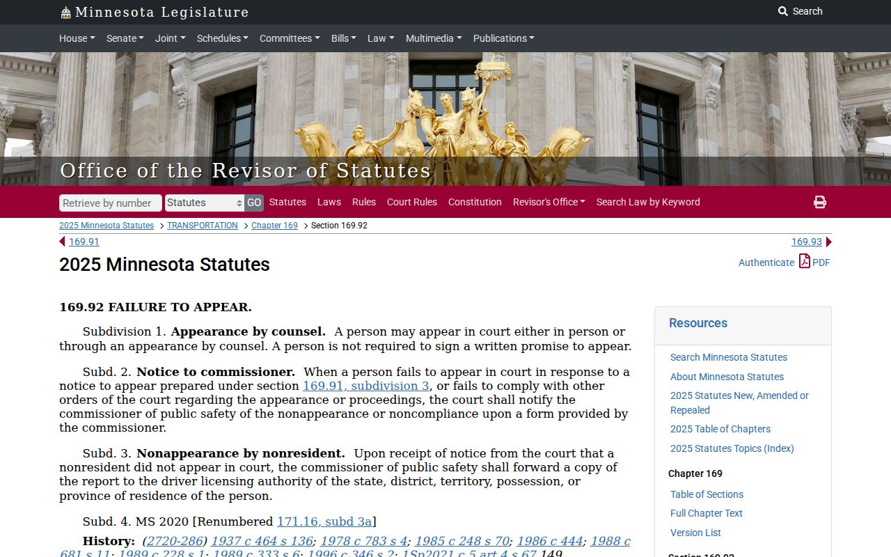 Hubbard County traffic court record failure to appear statute context
